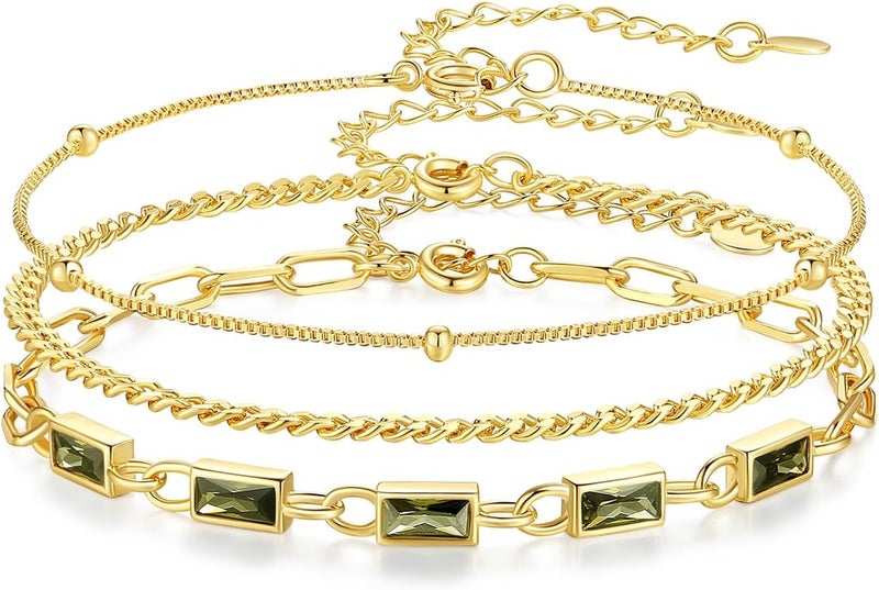 GexTyde Gold Birthstone Bracelet for Women, 18K Gold Plated Layered Jewelry Bracelet Set, Women Dainty Stackable Bracelets Link Paperclip Chain Valentines Day Gift for Women - Image 1